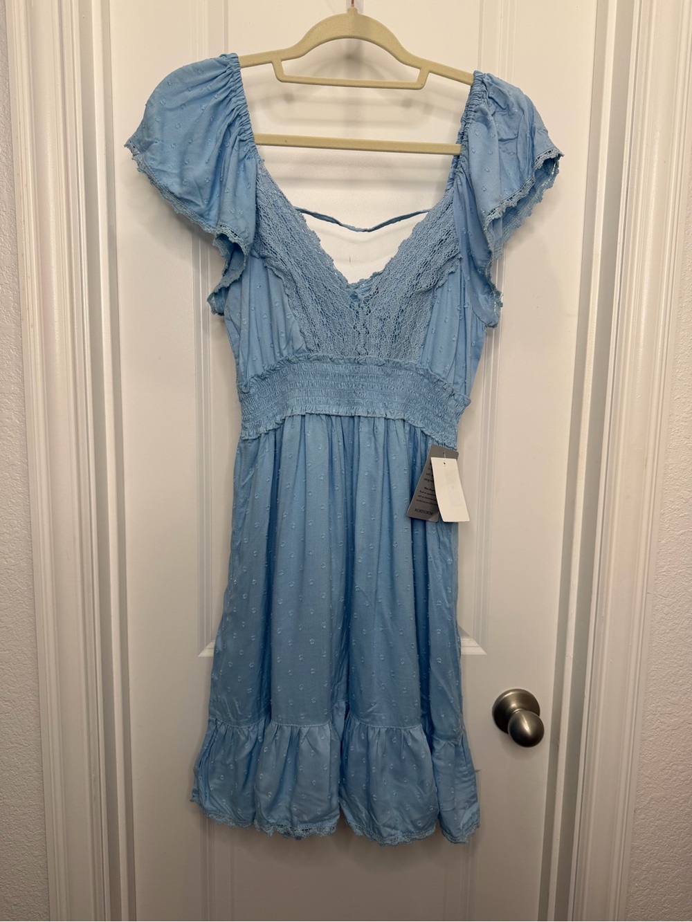 Lime Lush Baby Blue Swiss Dot Lace Detail Mini Dress Small NWT!! - Picture 6 of 12